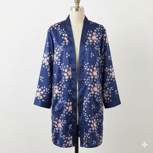 Morgan Lane x Fab Fit Fun Navy Floral Allie Satin Robe Size S/M